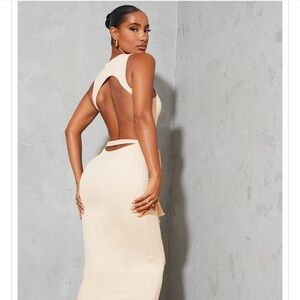 Prettylittlething stone rib cutout midi dress